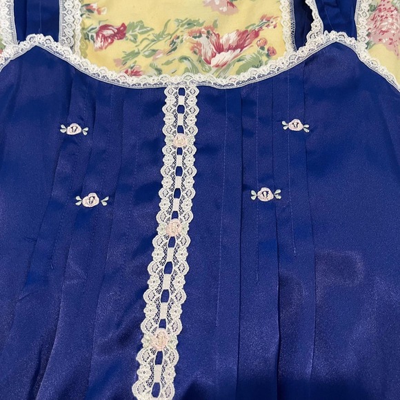 Barbizon Nightgown Maxi Lace Trim Sleepwear Lingerie Loungewear Blue Medium - Picture 8 of 12